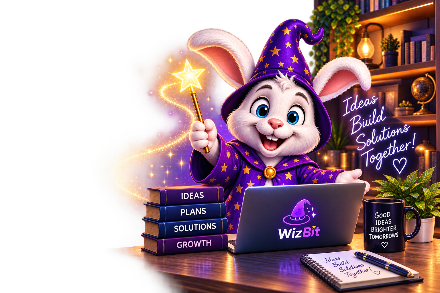 WizBit wizard bunny at a desk